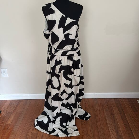 Abercrombie & Fitch Abstract One Shoulder Cut Out Maxi Dress Black White Size L - Picture 9 of 13